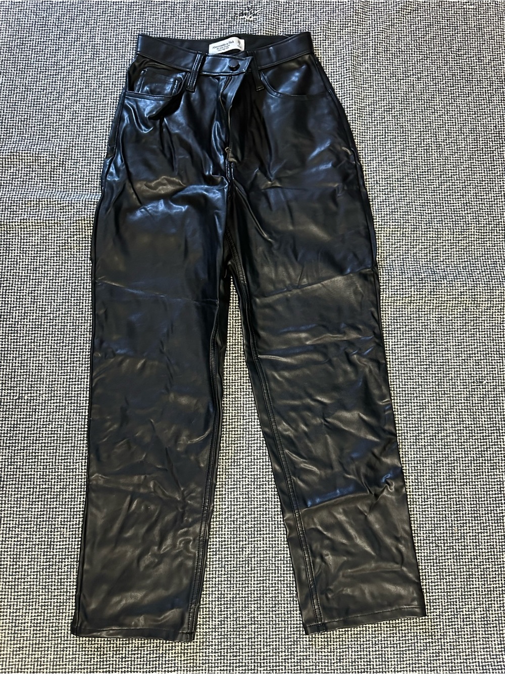 Abercrombie & Fitch Black Faux Leather Straight-Leg Pants